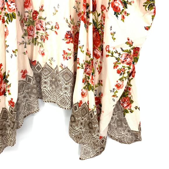 Unbranded Women's Size Medium Floral Lace Trimmed Kimono Cream Red - Picture 4 of 5